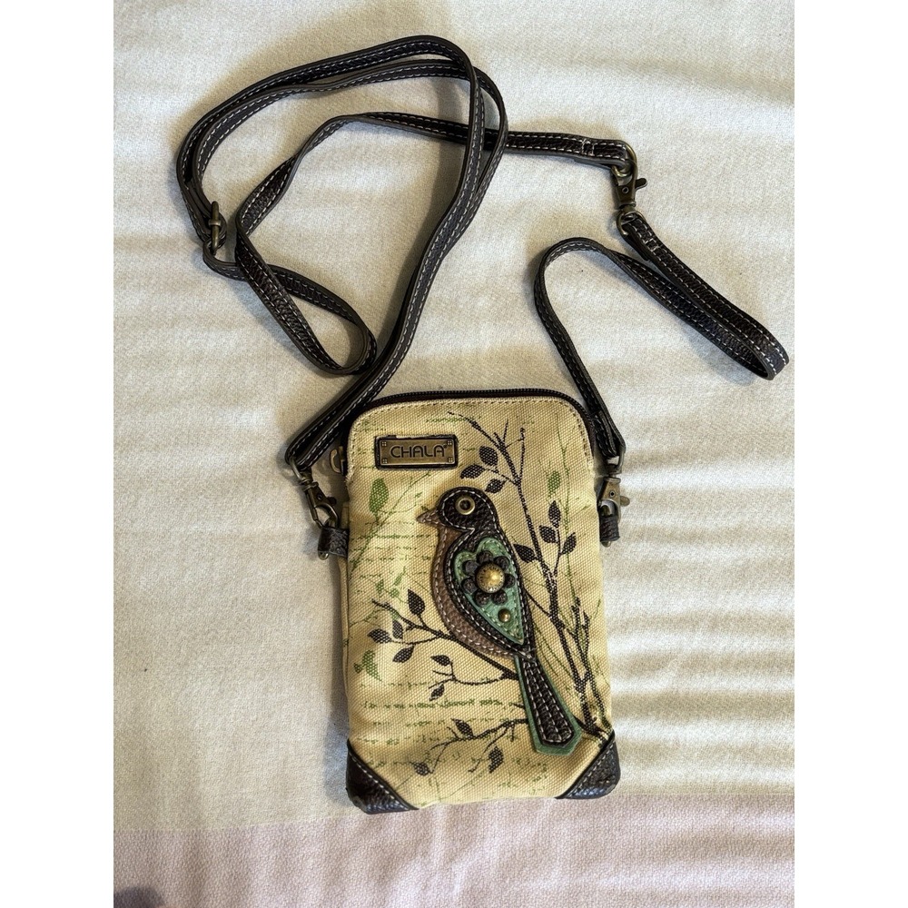 Chala Crossbody Embroidered Bird Stitched Fabric Logo Adj Strap